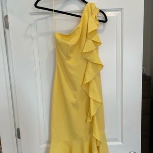 Likely Yellow One Shoulder Midi Dress